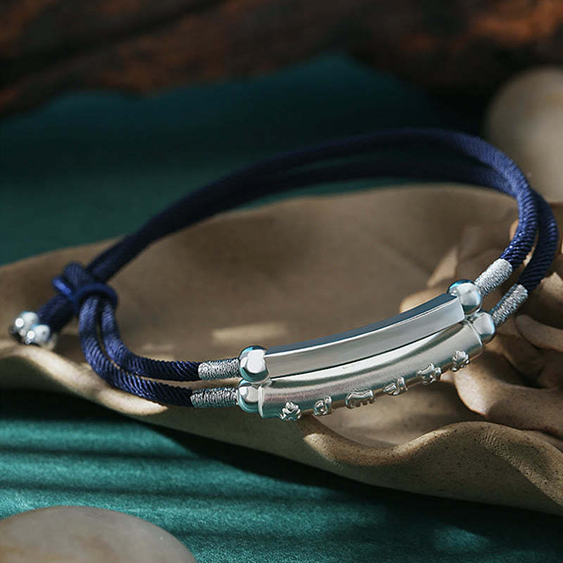 Dragon Knot Sterling Silver Om Mani Padme Hum Double Hand Woven Bracelet
