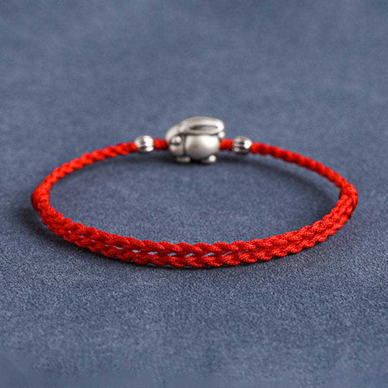 Handmade 999 Sterling Silver Rabbit Luck?Rope Bracelet Anklet