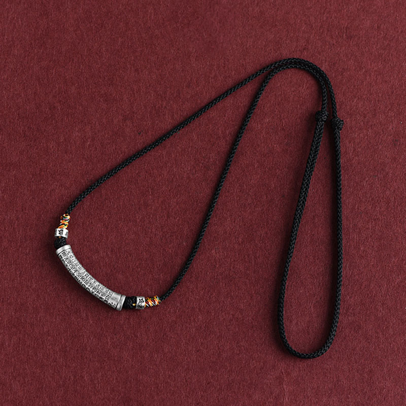 999 Sterling Silver Six True Word Heart Sutra String Necklace Pendant