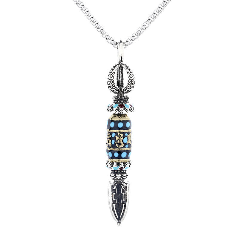 Tibetan Om Mani Padme Hum Protection Wealth Rotatable Necklace Pendant