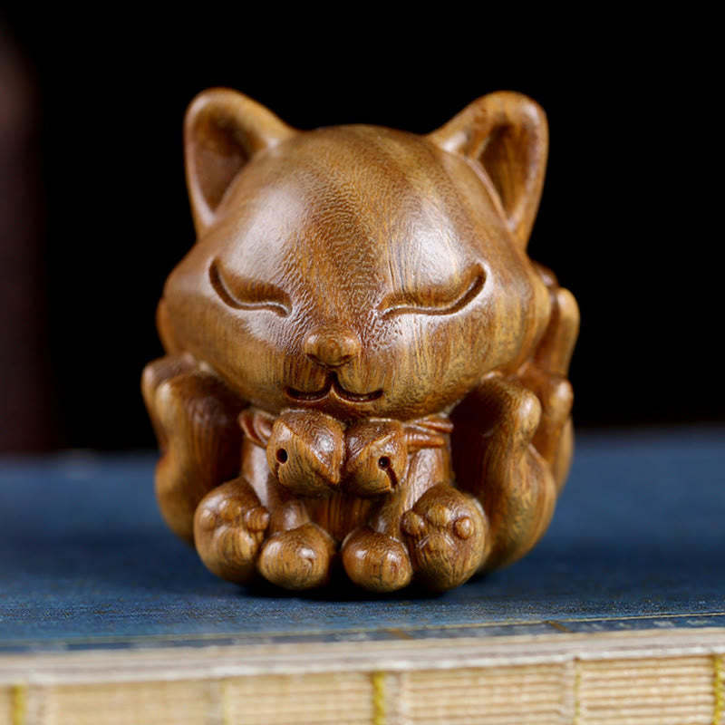 Mini Nine-Tailed Fox Ivory Fruit Sandalwood Green Sandalwood Blessing Decoration