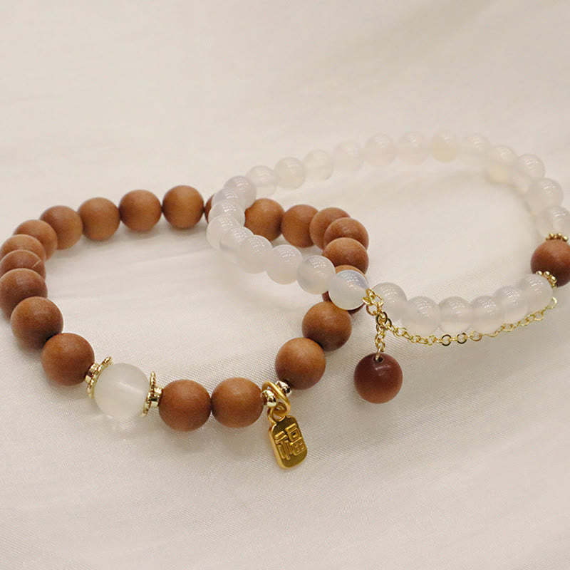 Sandalwood Cat's Eye Fu Character Charm Protection Bracelet