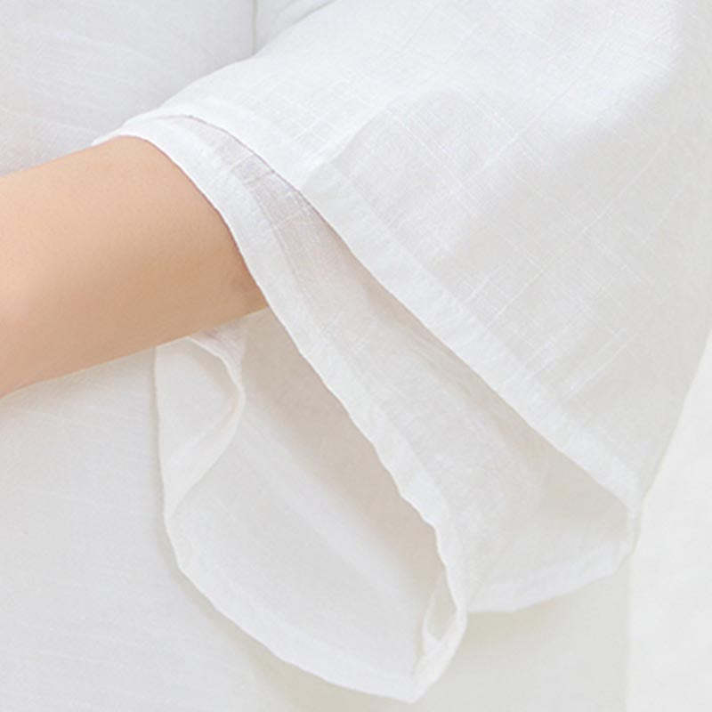 2Pcs Simple Chinese Frog Button Design Top Pants Meditation Yoga Zen Tai Chi Cotton Clothing Women's Set