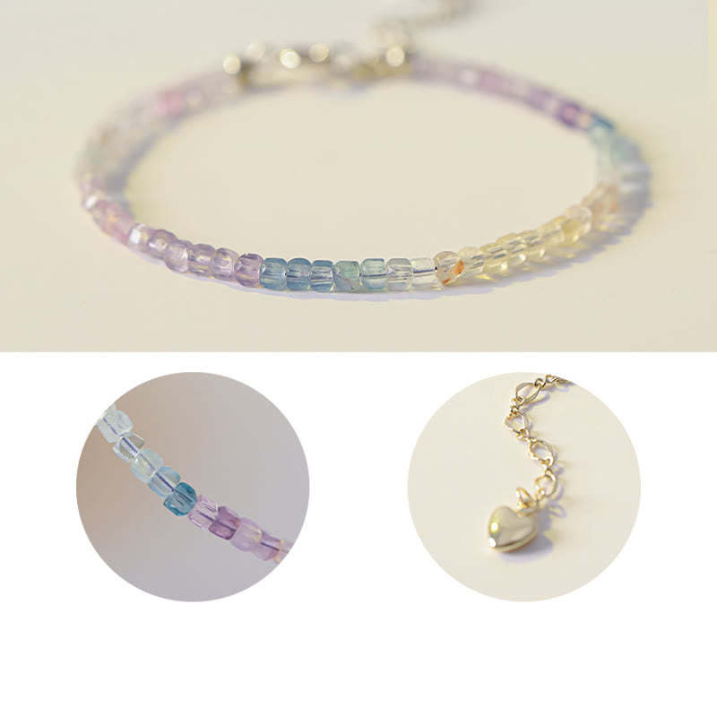 2.5mm Fluorite Ultra-thin Beads 14k Gold Plated Copper Heart Power Bracelet