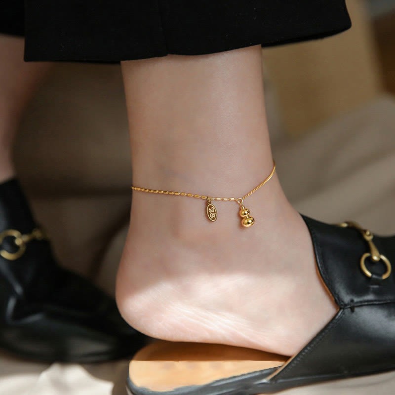 18k Gold Lucky Gourd Design Wealth Buckle Anklet