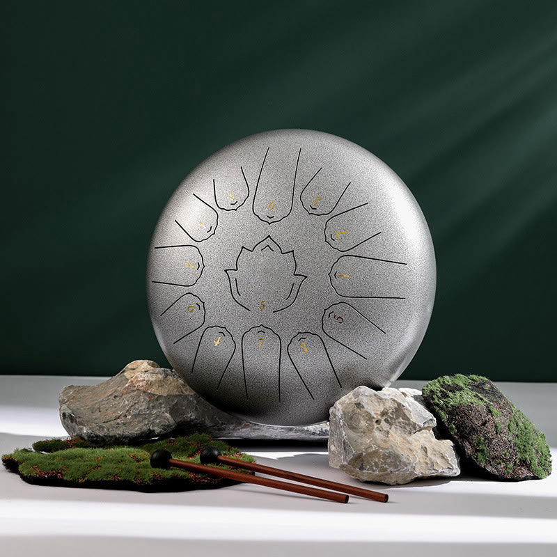 Steel Tongue Drum Sound Healing Mindfulness Lotus Pattern Yoga Drum Kit 13 Note 12 Inch Percussion Instrument