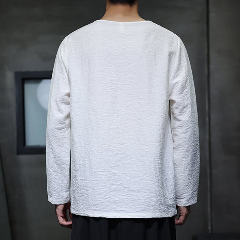 Fall Solid Round Neck Long Sleeve T-Shirt Cotton Men Clothing