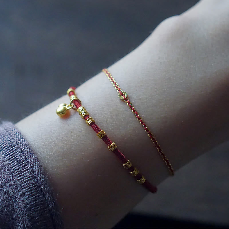999 Gold Small Gourd Charm Handmade Luck Strength?Rope Bracelet