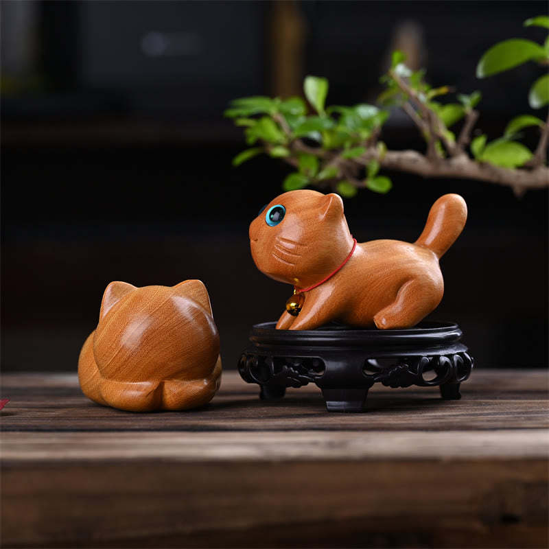 Small Cute Confident Sleeping Cat Sandalwood Healing Home Decoration