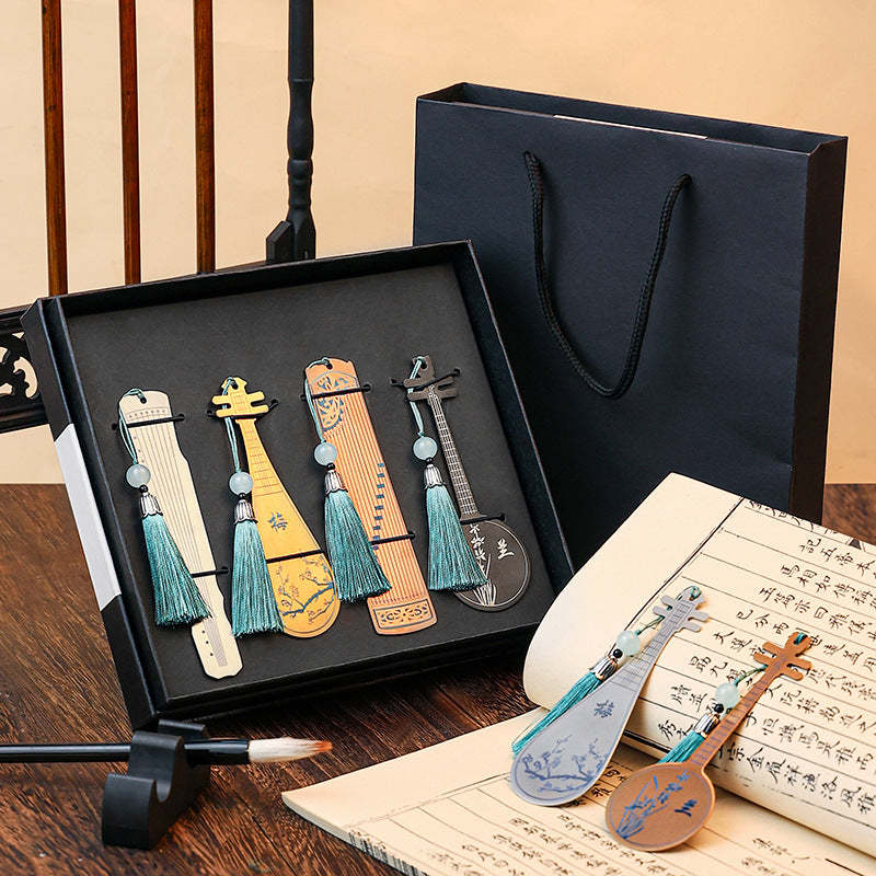 Classical Musical Instruments Pipa Guzheng Guqin Ruan Metal Bookmarks Tassel With Gift Box