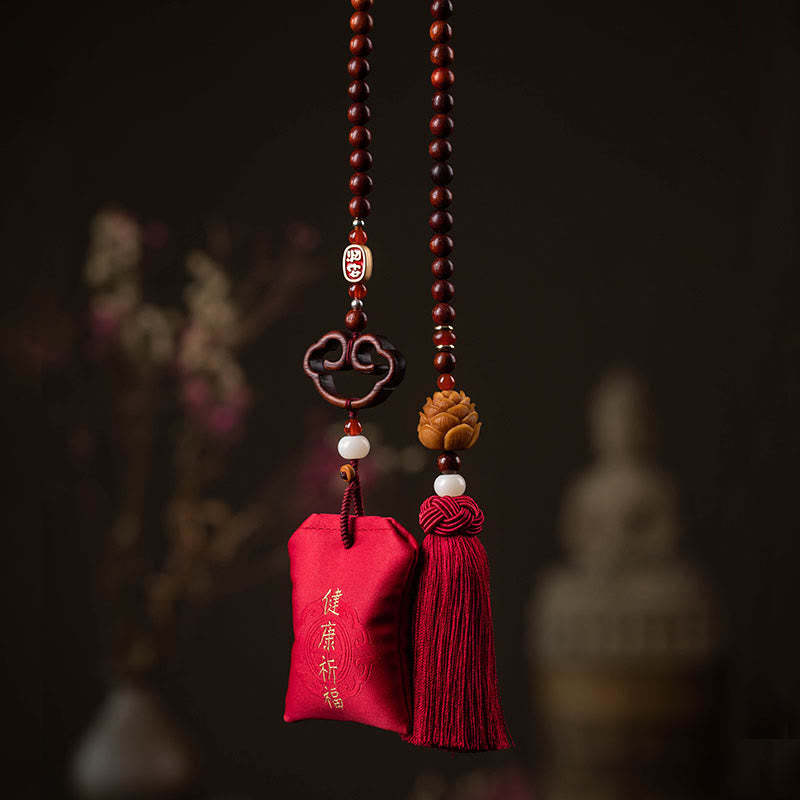 Tibetan Small Leaf Red Sandalwood Lotus Cinnabar Sachet Protection Tassel Car Hanging Decoration