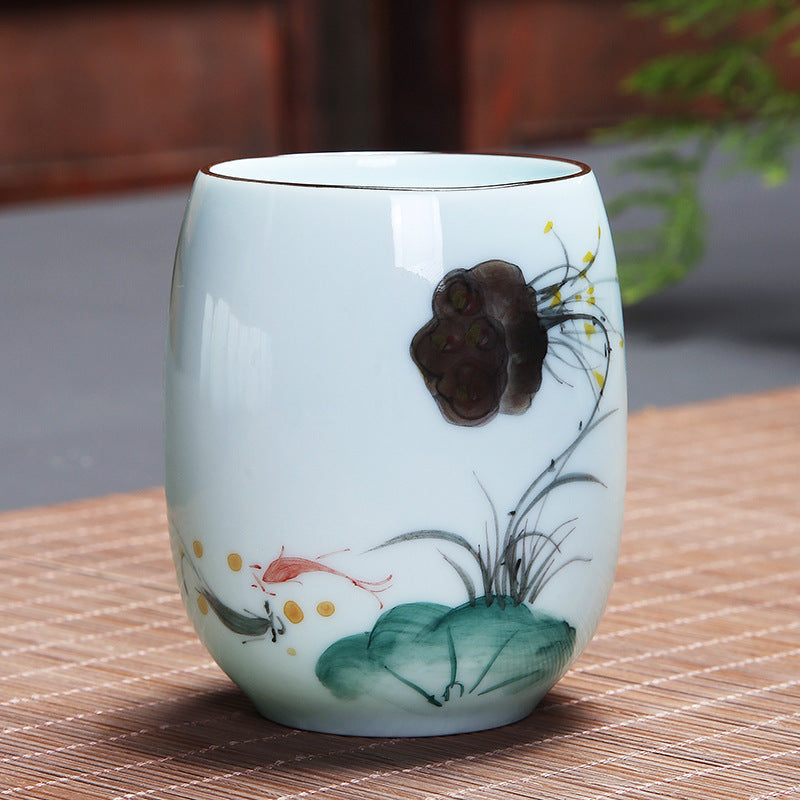 Koi Fish Lotus Landscape Dandelion Peony Flower Ceramic Teacup Kung Fu Tea Cup