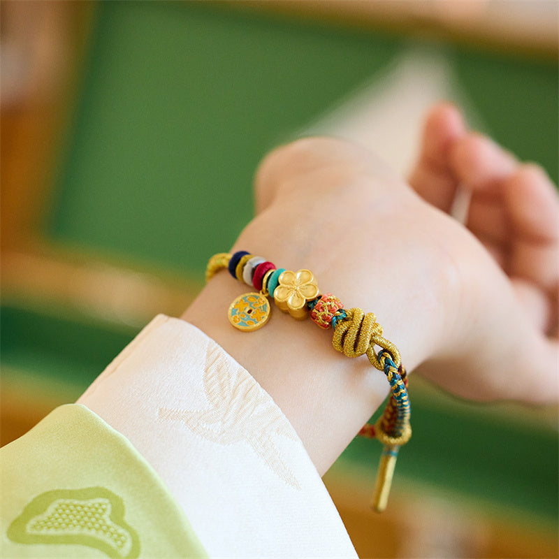 Year of the Dragon Koi Fish Mahjong Dice Peach Blossoms Copper Coin Luck Braided Bracelet