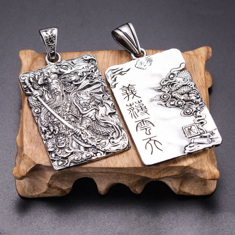 Guan Gong Dragon Auspicious Clouds Wealth Necklace Pendant
