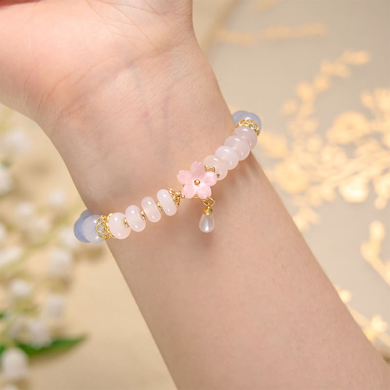 Aquamarine White Agate Pearl Abacus Beads Flower Healing Bracelet