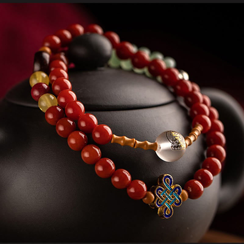 Chinese Zodiac Natal mystic zen Red Agate Small Leaf Red Sandalwood Cinnabar Amulet Blessing Double Wrap Bracelet