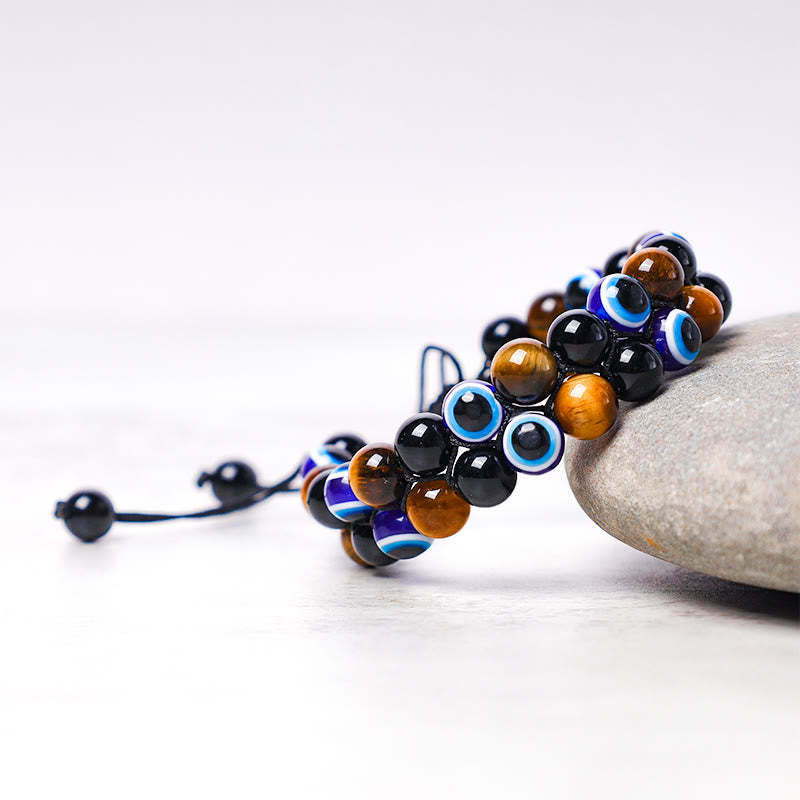 Evil Eye Hematite Tiger Eye Protection Beaded Bracelet