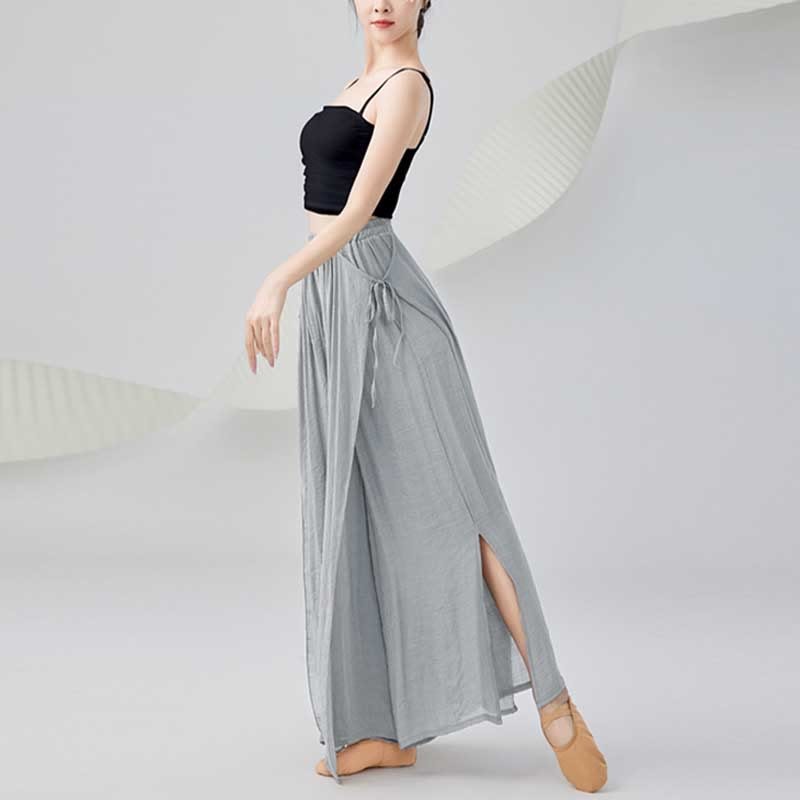 Solid Color Loose Cotton Linen Wide Leg Pants For Yoga Classical Dance