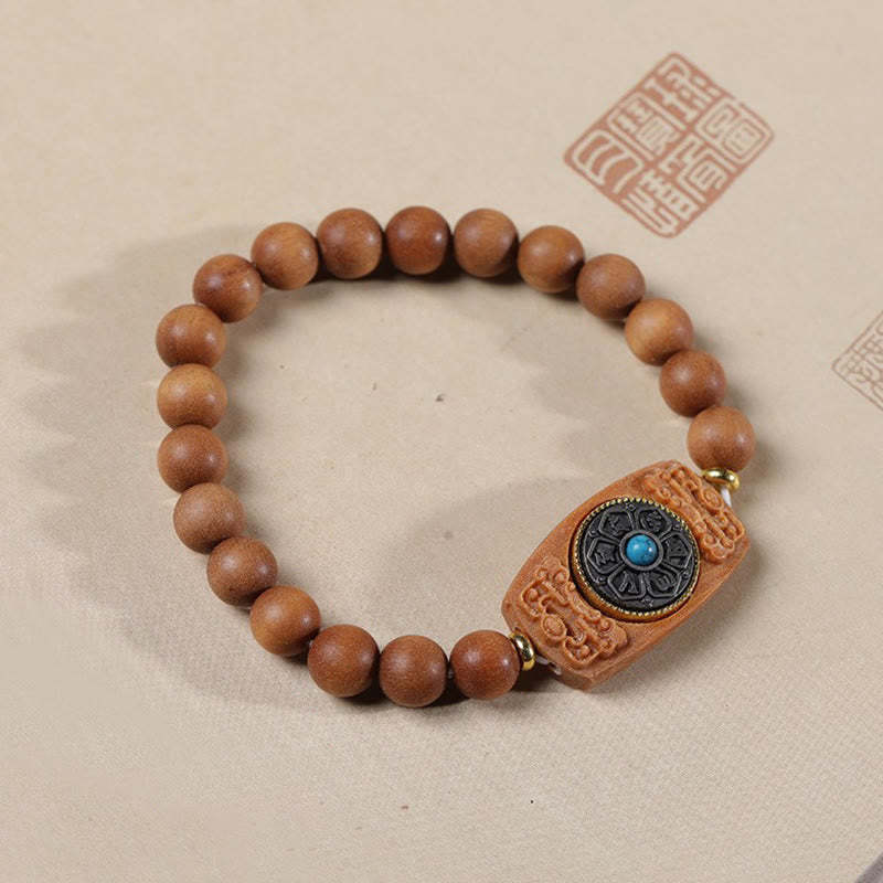 Small Leaf Red Sandalwood Green Sandalwood Six True Words Peace Bracelet