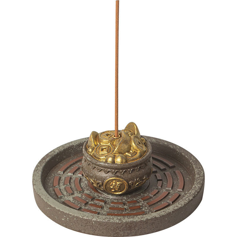 Small Treasure Bowl Lucky Bag Bagua Tray Healing Ceramic Stick Incense Burner Decoration