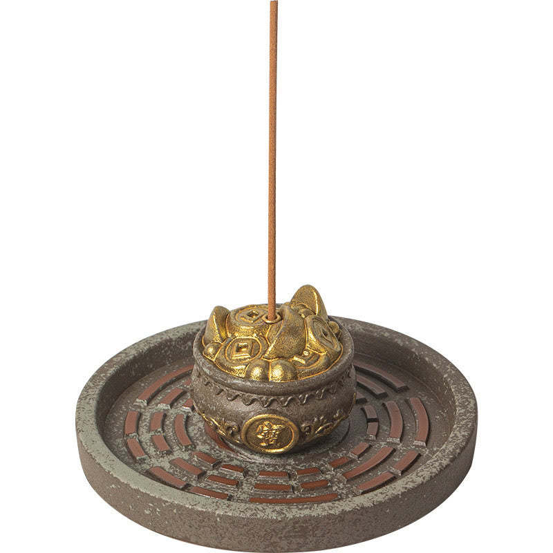 Small Treasure Bowl Lucky Bag Bagua Tray Healing Ceramic Stick Incense Burner Decoration