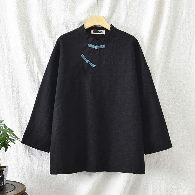 Ramie Linen Loose Blouse Women Long Sleeve Shirt Chinese Hanfu Top