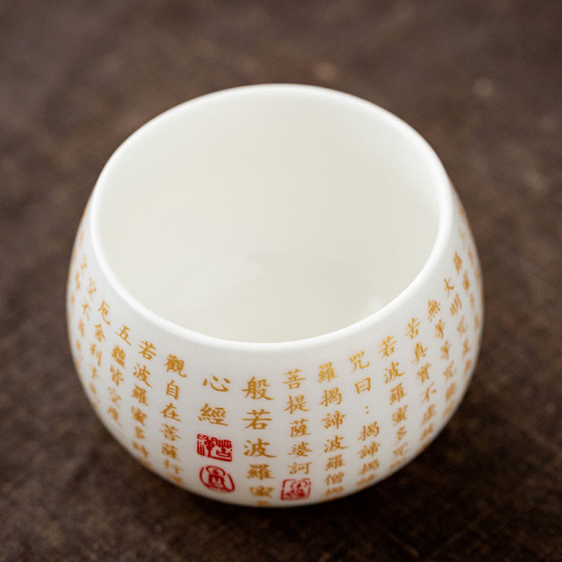 Buddhist Heart Sutra Small Fu Character Ceramic Gaiwan Teacup Kung Fu Tea Cup And Saucer With Lid