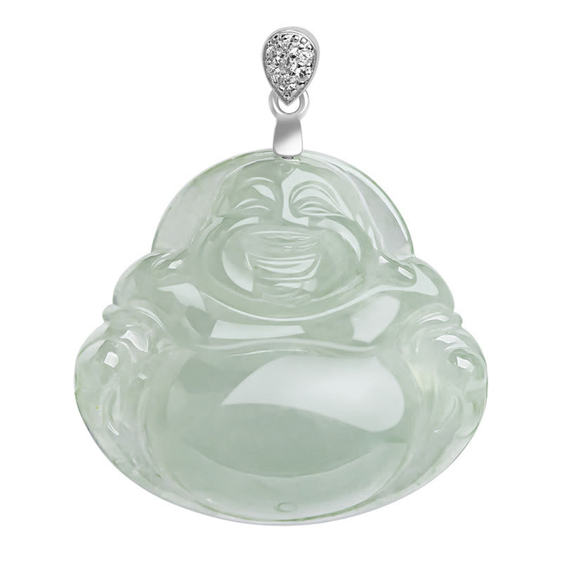 925 Sterling Silver Natural Jade Laughing mystic zen Prosperity Abundance Chain Necklace Pendant