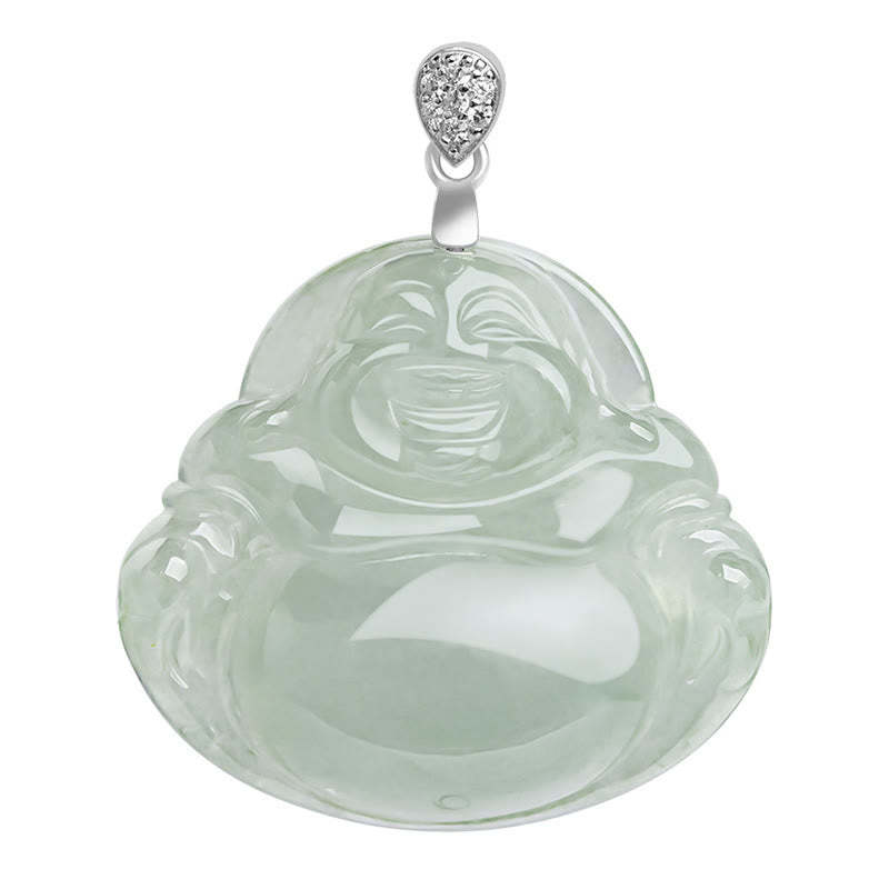 925 Sterling Silver Natural Jade Laughing mystic zen Prosperity Abundance Chain Necklace Pendant