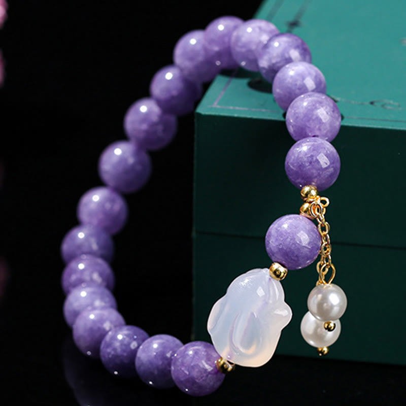 Natural Purple Chalcedony Rabbit Healing Bead Bracelet