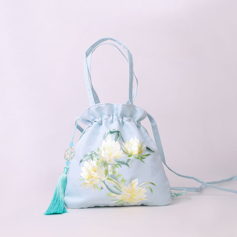 Suzhou Embroidery Lotus Deer Epiphyllum Peony Rabbit Cotton Linen Tote Crossbody Bag Shoulder Bag Handbag