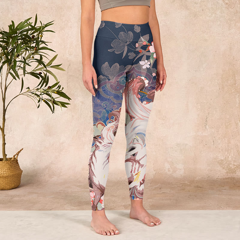 Fox Cherry Blossoms Gym Leggings Women's Yoga Pants