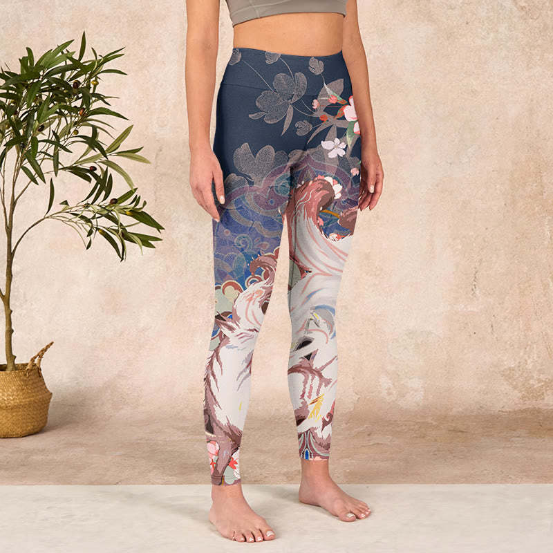 Fox Cherry Blossoms Gym Leggings Women's Yoga Pants
