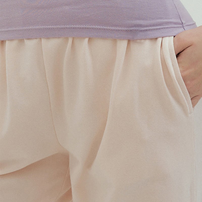 Casual Loose Tie-down Hem Plain High Waist Women's Leica Pants With Pockets