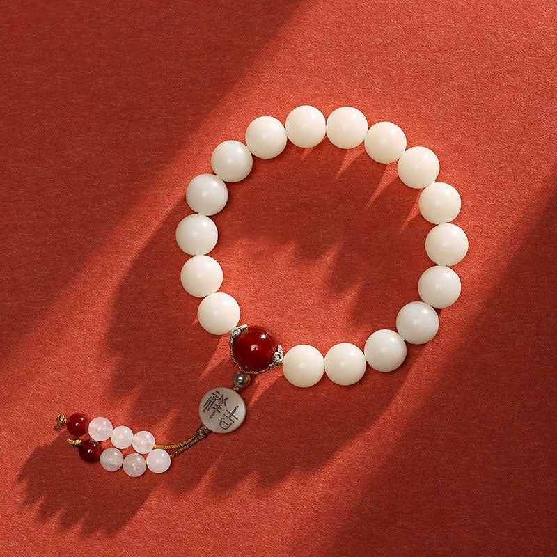 Bodhi Seed Red Agate Black Obsidian Pink Crystal Rutilated Quartz Peace Wrist Mala Bracelet