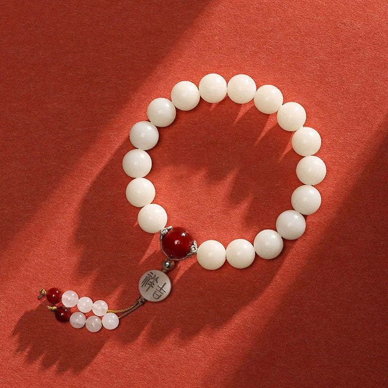 Bodhi Seed Red Agate Black Obsidian Pink Crystal Rutilated Quartz Peace Wrist Mala Bracelet
