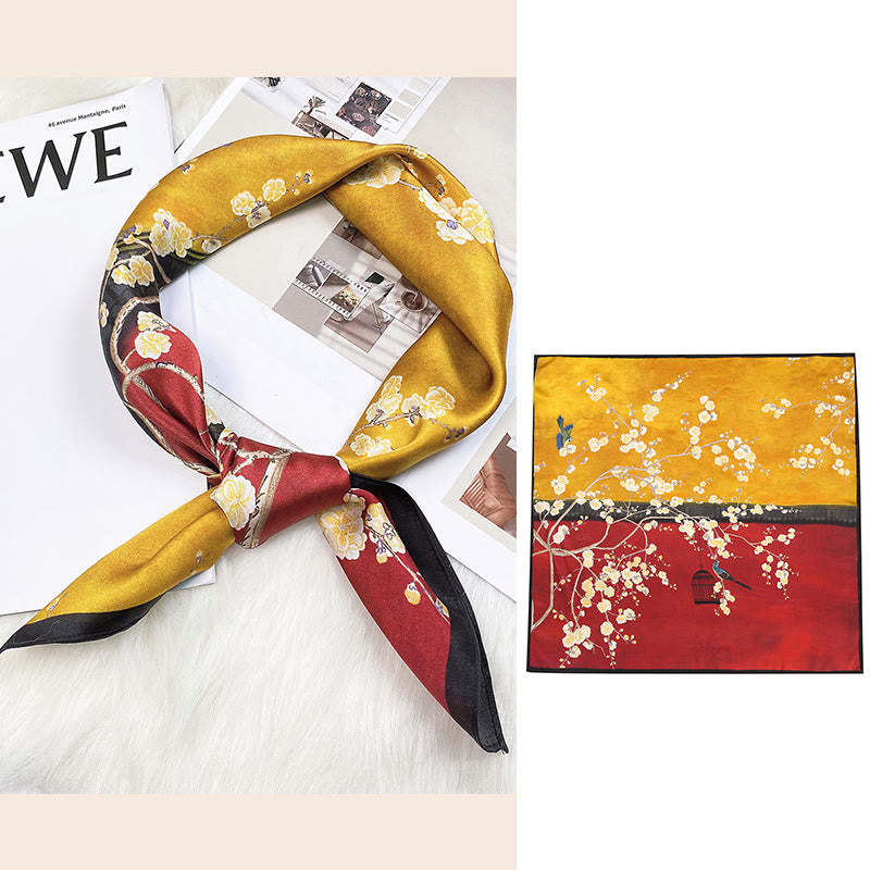 Pastoral Scene Hot Air Balloon Spring Blossom 100% Mulberry Silk Neck Hair Scarf