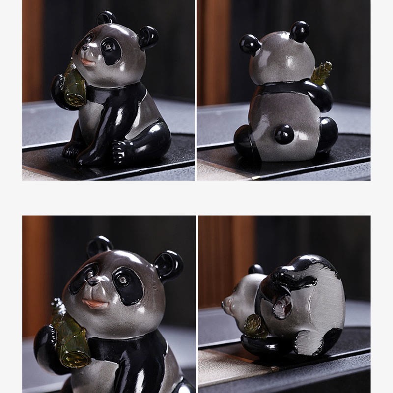 Color Changing Small Cute Panda Bamboo Tea Pet Resin Home Figurine Decoration