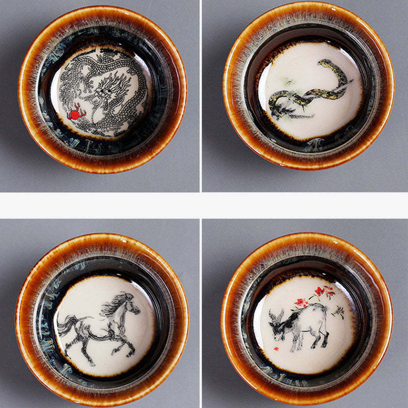 12 Chinese Zodiac Pattern Ceramic Teacup Kung Fu Jian Chinese Zhan Tea Cup 73ml