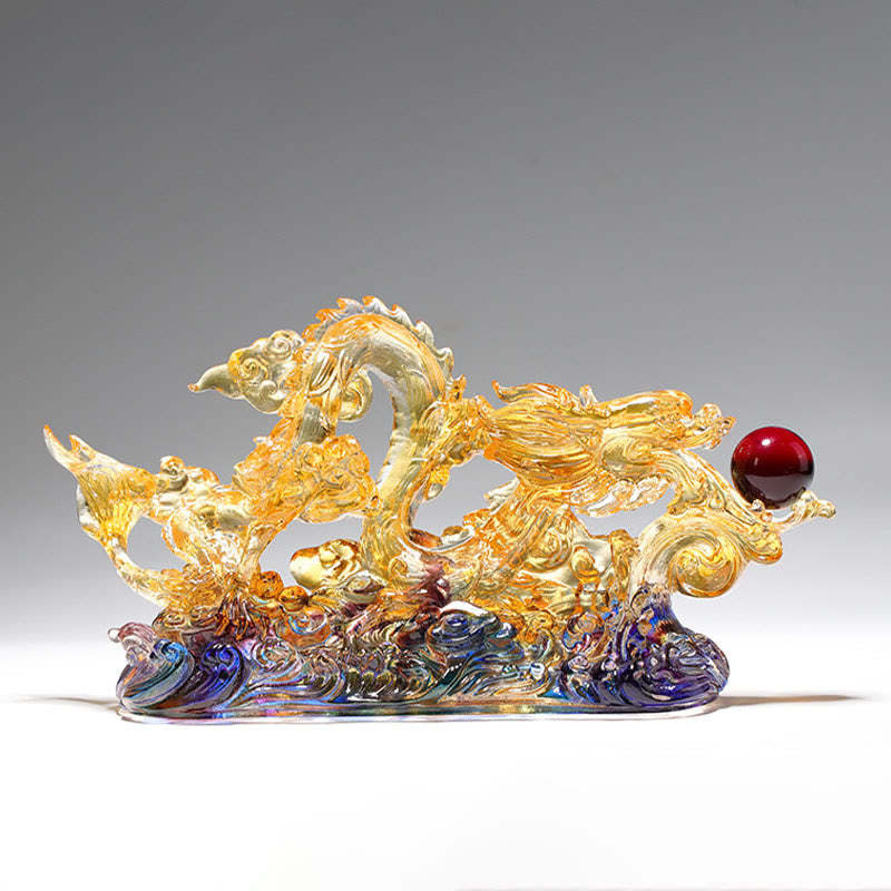 Handmade Dragon Liuli Crystal Art Piece Protection Strength Home Office Decoration
