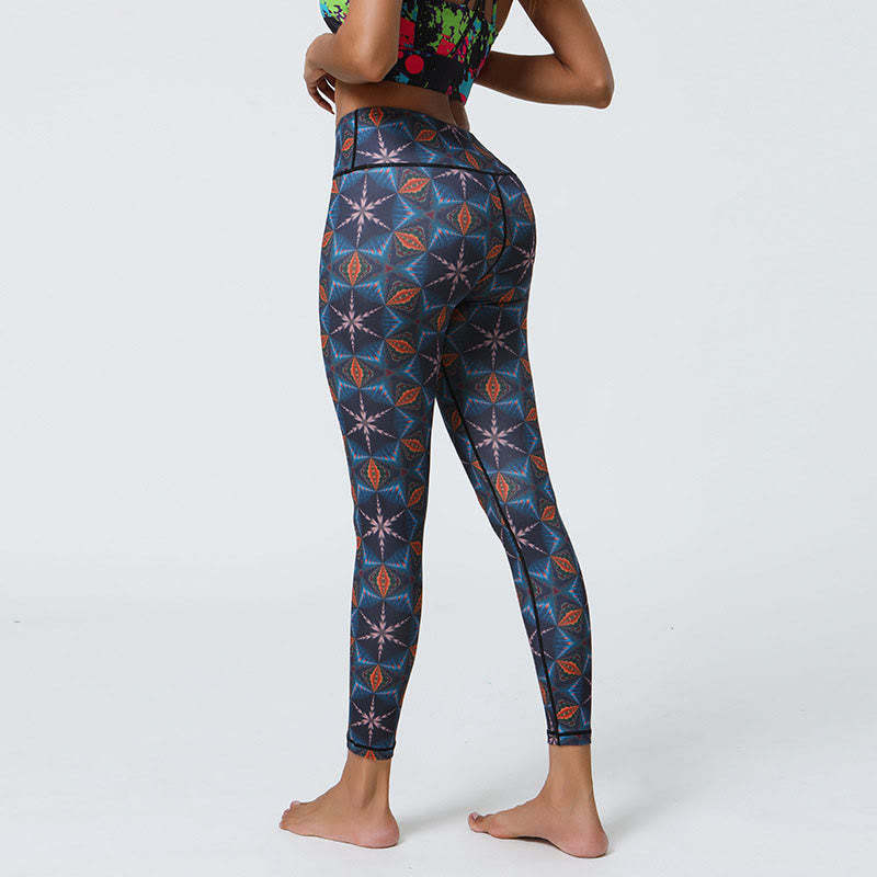 Flowers Geometric Mandalas Print Sports Fitness Yoga High Waist Leggings Women's Pants