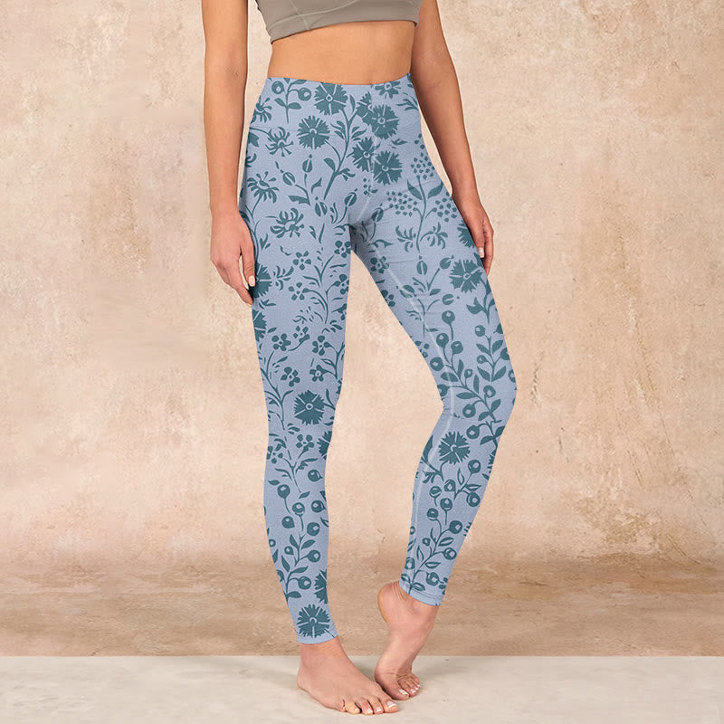 Lush Flowers Plants Print Gym Leggings Women's Yoga Pants