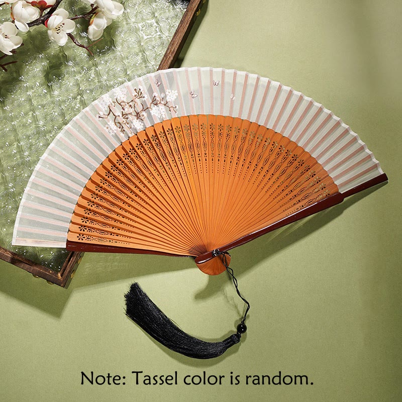 Ancient Flowers Branches Handheld Bamboo Folding Fan 21cm