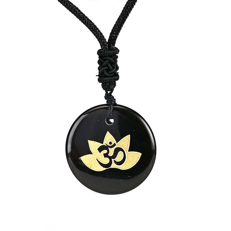 OM Lotus Symbol Various Crystal Amethyst Tiger Eye Healing Necklace Pendant