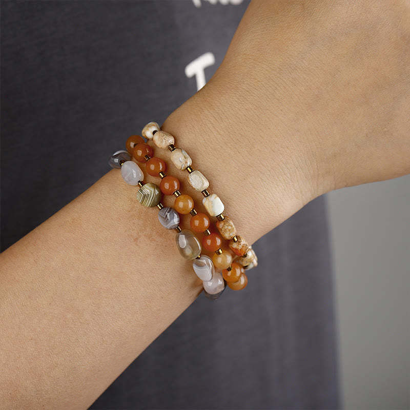Botswana Agate Red Agate  Emperor Stone Creativity Triple Wrap Bracelet
