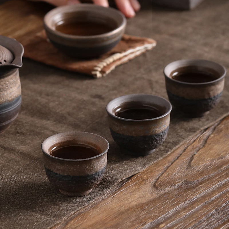 Simple Brown Striped Texture Ceramic Teacup Kung Fu Tea Cup Bowl