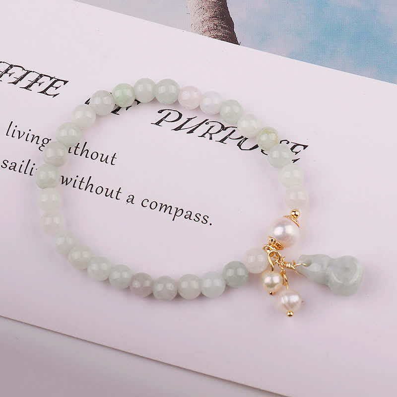 Natural Jade Pearl Gourd Prosperity Luck Bracelet