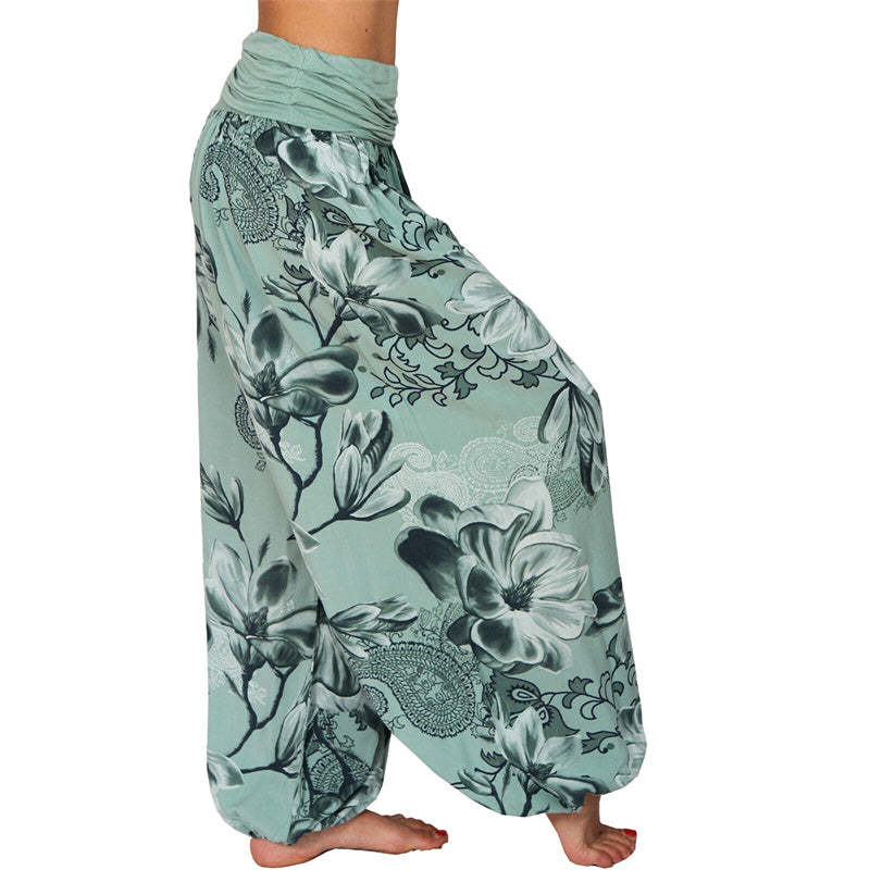 Flower Leaves Pattern Loose Harem Trousers Women's Yoga Pants