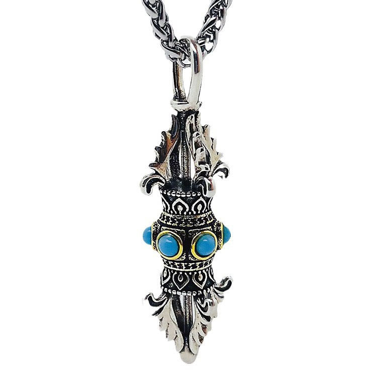 Tibet Vajra Dorje Pattern Copper Luck Wealth Metal Necklace Pendant
