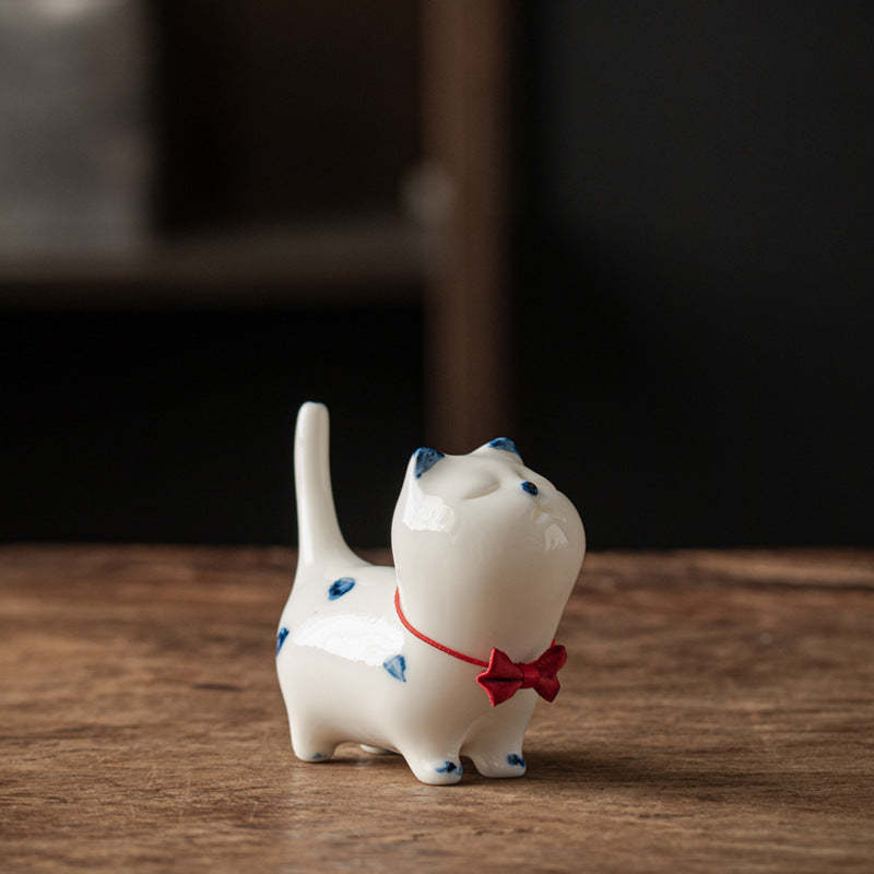 Mini Lucky White Cat Kitten Tea Pet Ceramic Home Desk Figurine Decoration